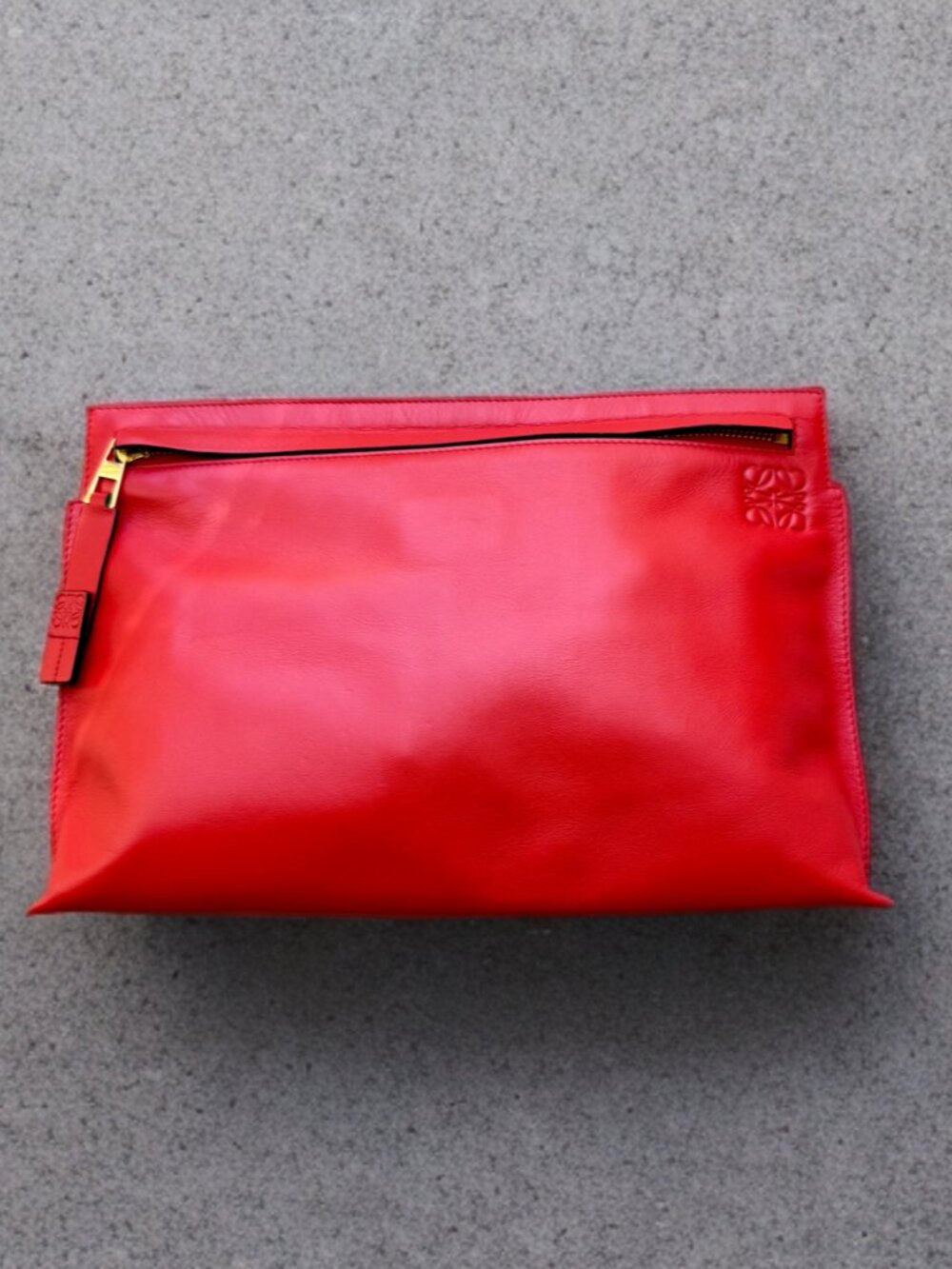 Loewe Red Calfskin Leather Zip T Pouch